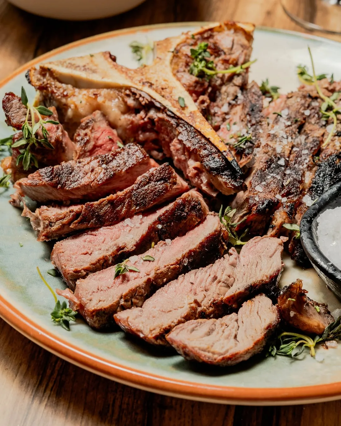 Sliced beef from the wood-fired grill
