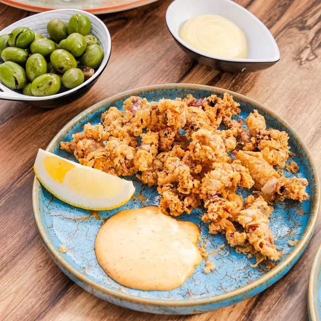 Fried baby squid with kimchi aioli